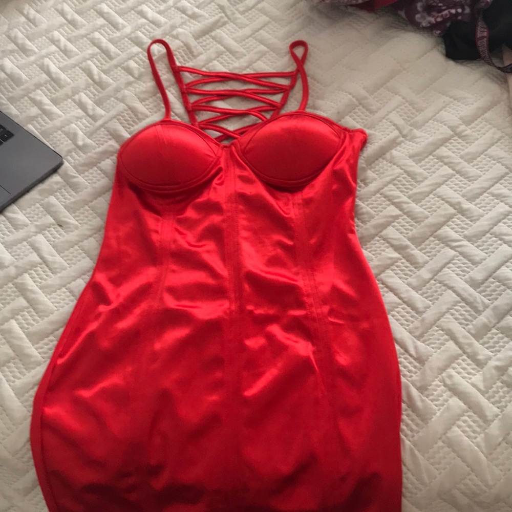 Red Satin Midi Dress -FashionNova
